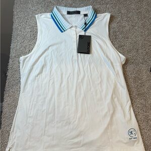 G/FORE Women’s White Sleeveless Polo with Blue Collar- NEW - XL